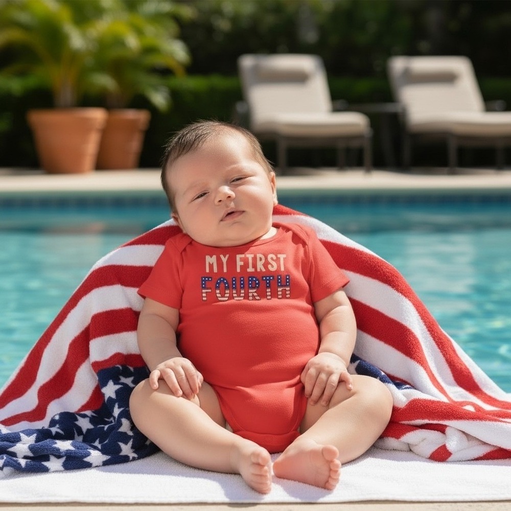 My First Fourth Red Baby Bodysuit Patriotic 4th of July Infant One Piece Shirt